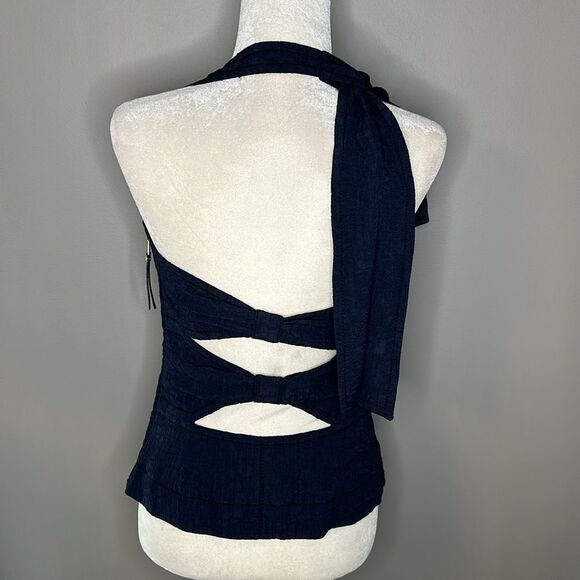 Louis Vuitton halter blue silk lining cut out back top size 38 - Picture 4 of 14